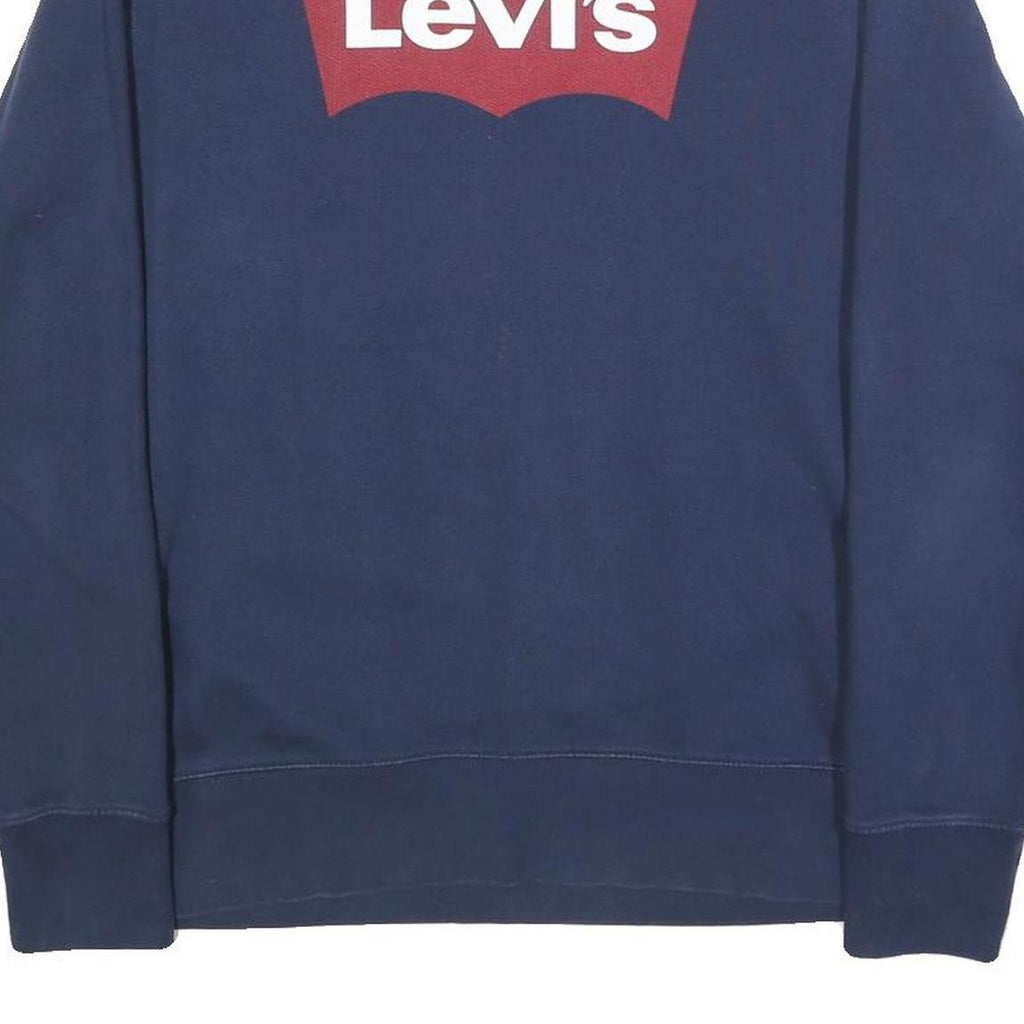 LEVI'S Mens Navy Blue Cotton Blend Sweatshirt S Crew Neck Logo Print
