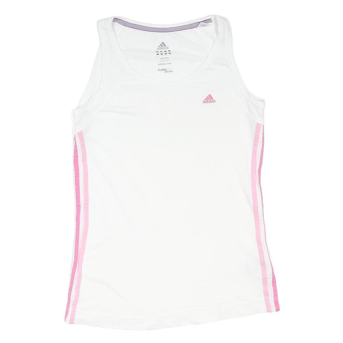 ADIDAS Womens White & Pink Sports Vest Tank UK 10 Sleeveless Cotton Blend