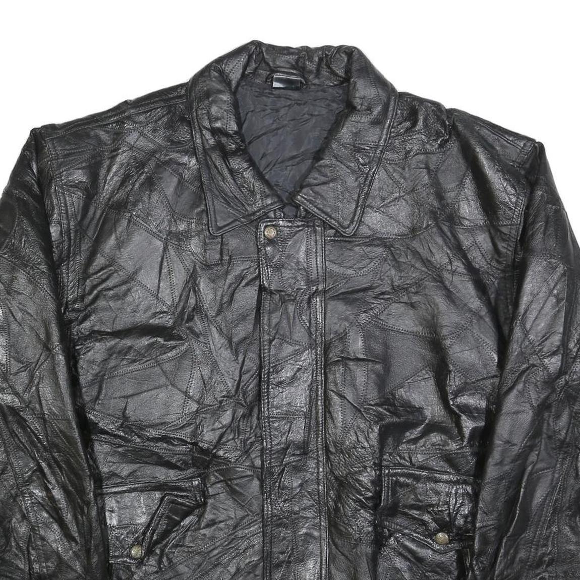 Mens Black Leather Jacket 2XL Zip Closure Classic Fit Plain Stylish Outerwear