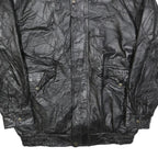 Mens Black Leather Jacket 2XL Zip Closure Classic Fit Plain Stylish Outerwear