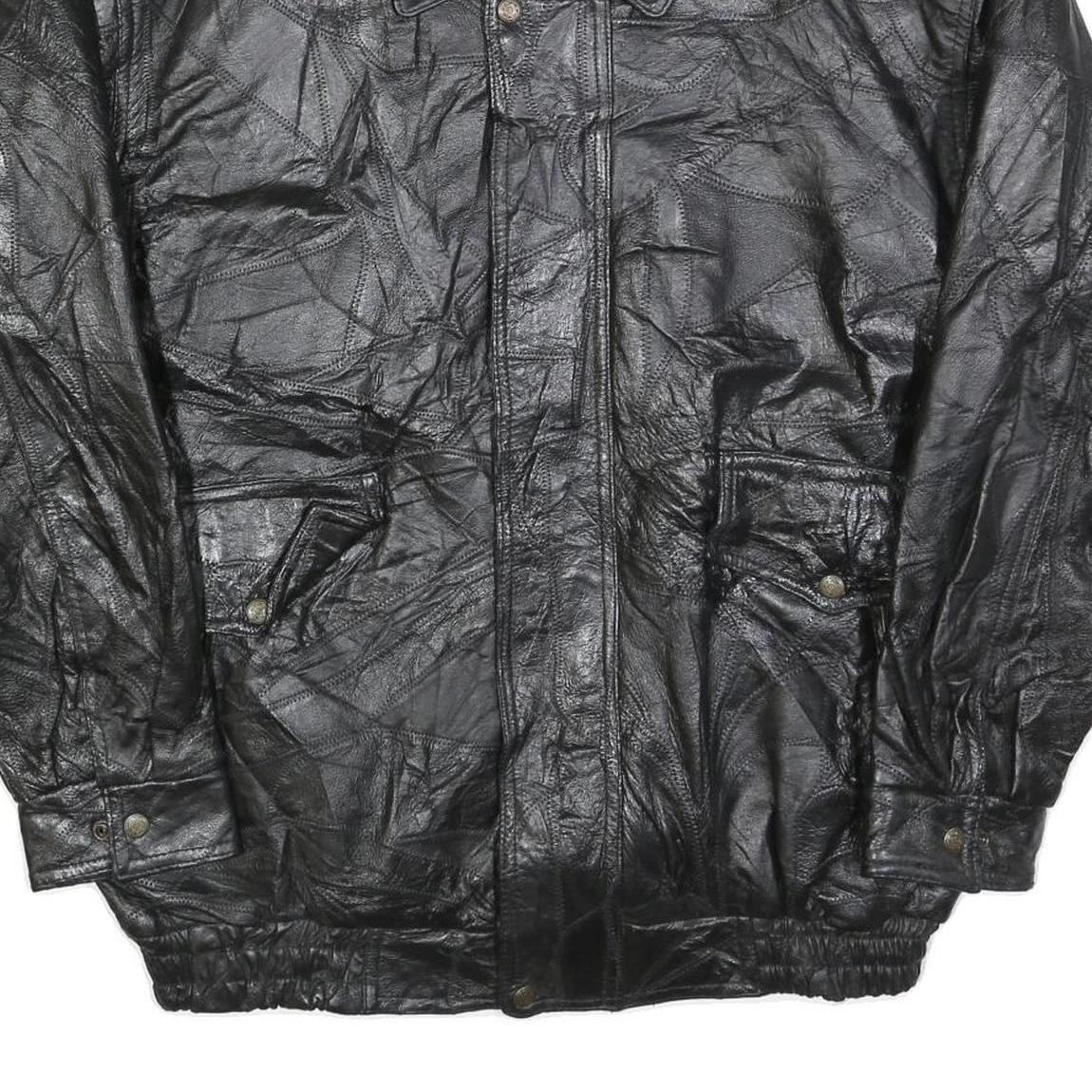 Mens Black Leather Jacket 2XL Zip Closure Classic Fit Plain Stylish Outerwear