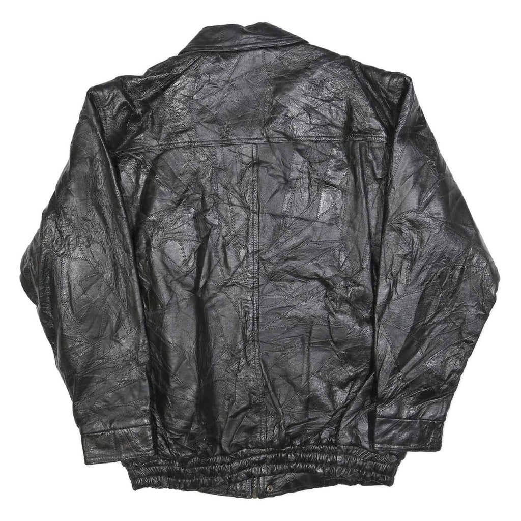 Mens Black Leather Jacket 2XL Zip Closure Classic Fit Plain Stylish Outerwear