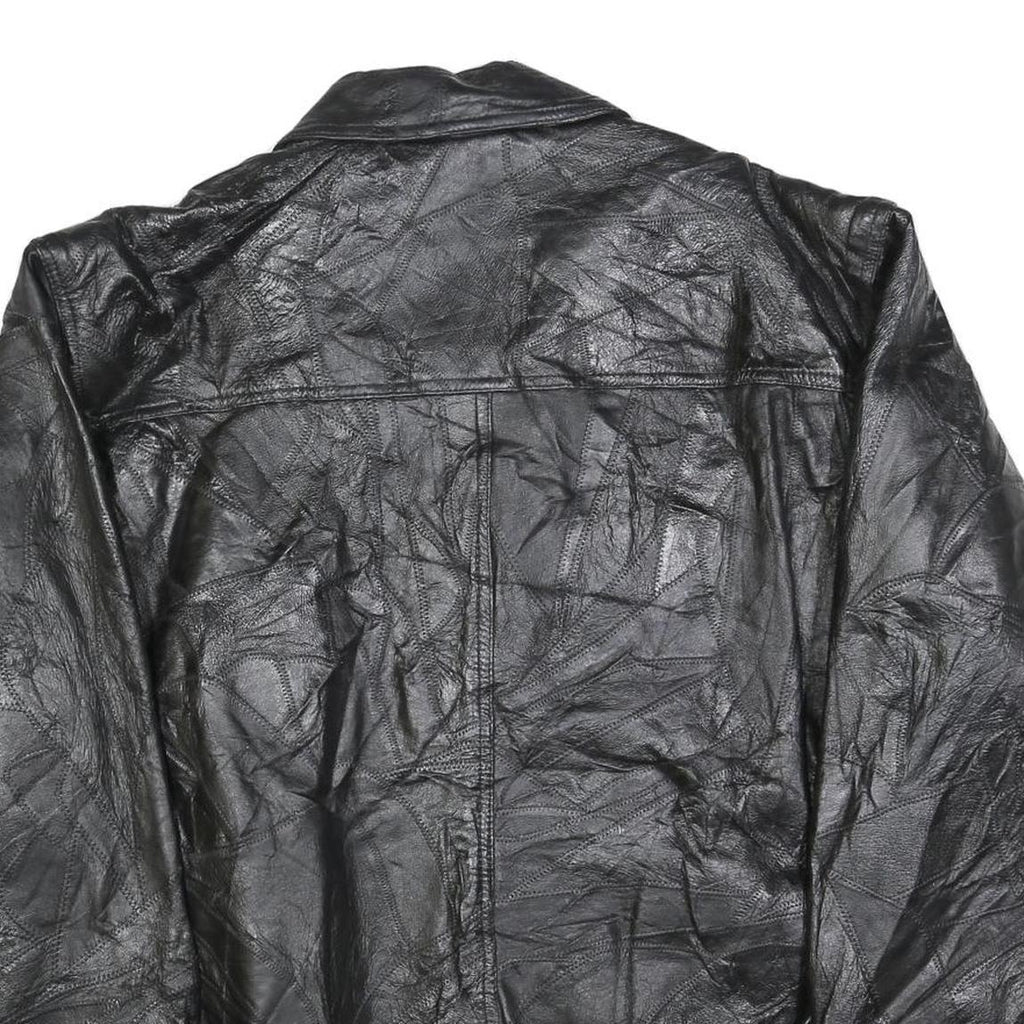 Mens Black Leather Jacket 2XL Zip Closure Classic Fit Plain Stylish Outerwear