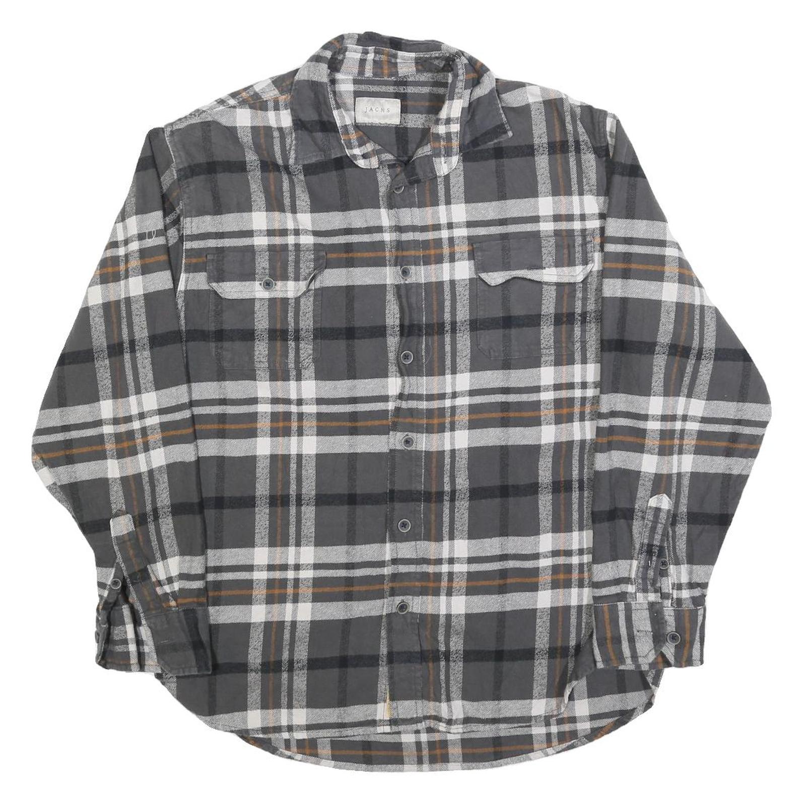 JACHS Mens Grey & Brown Check Shirt L Long Sleeve Button Front Casual
