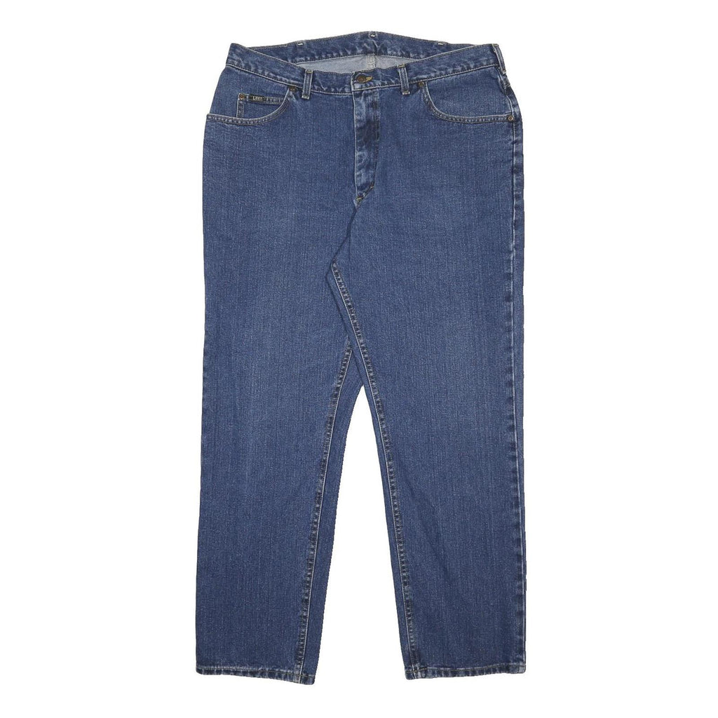 LEE Mens Blue Regular Fit Straight Denim Jeans W37 L32 Classic Cotton Zip