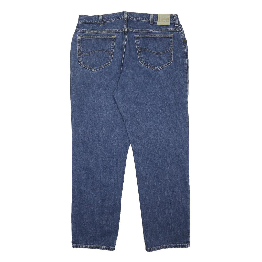 LEE Mens Blue Regular Fit Straight Denim Jeans W37 L32 Classic Cotton Zip