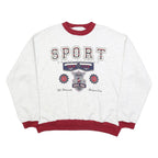 Mens White & Red Sport Graphic Crew Neck Sweatshirt M Casual Pullover