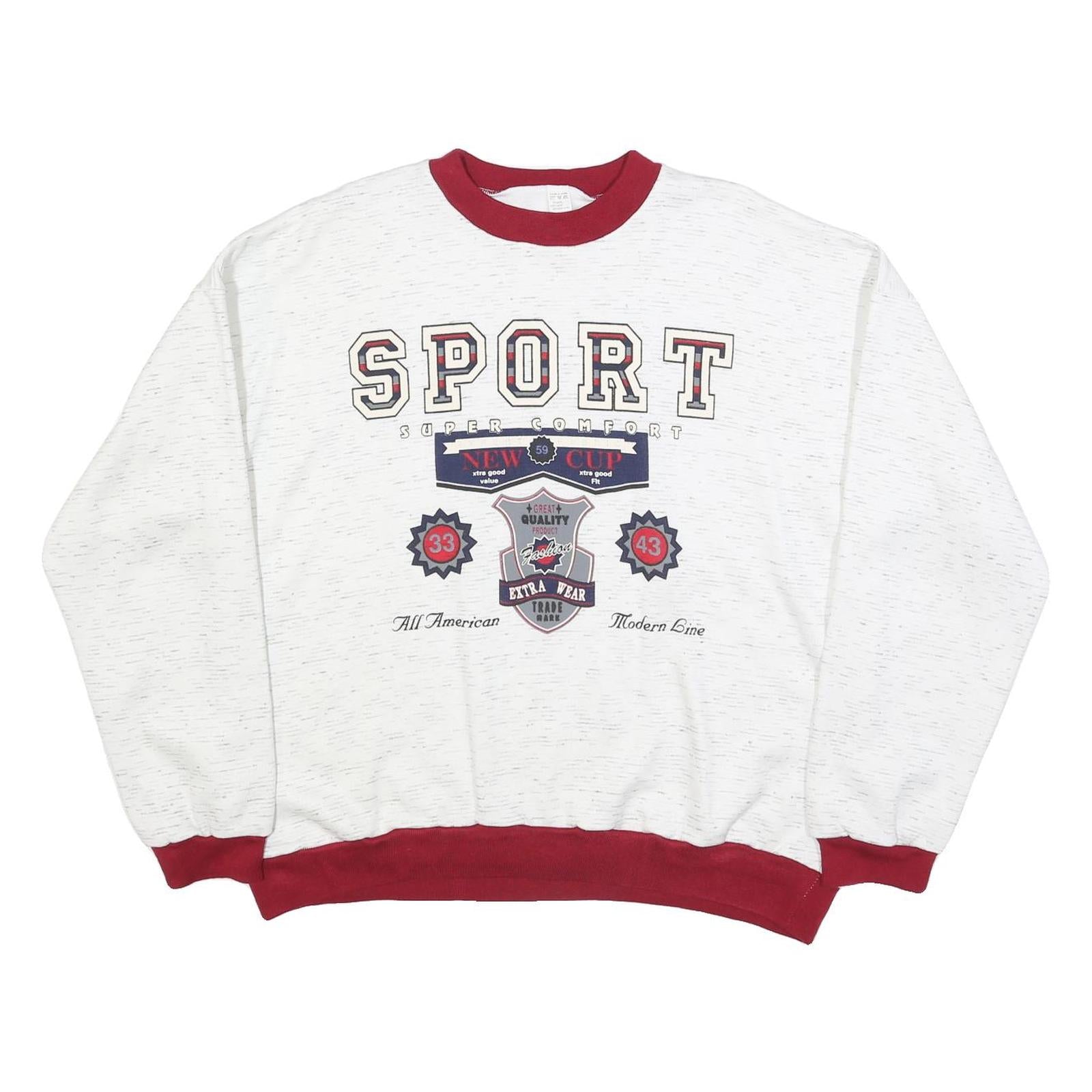 Mens White & Red Sport Graphic Crew Neck Sweatshirt M Casual Pullover
