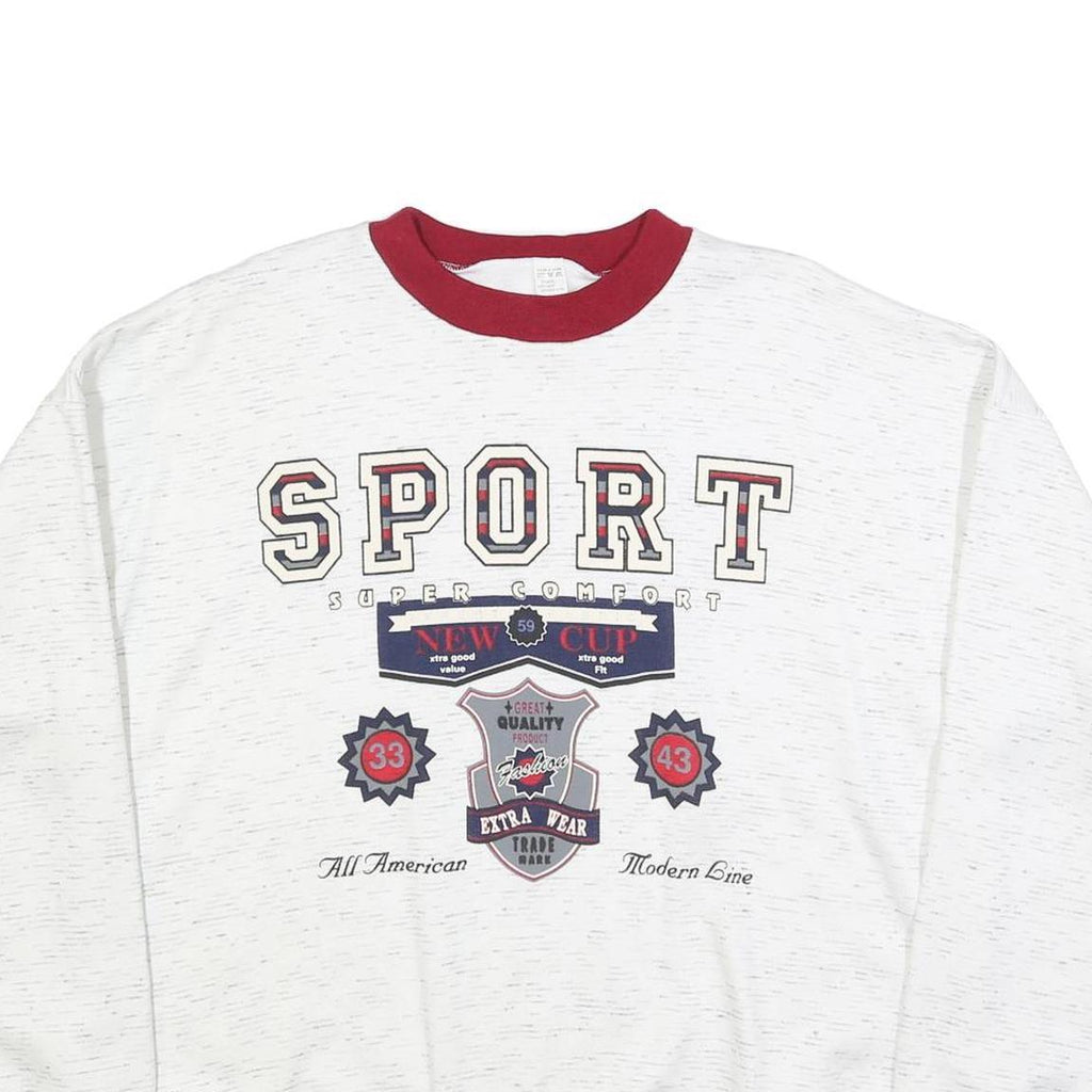 Mens White & Red Sport Graphic Crew Neck Sweatshirt M Casual Pullover