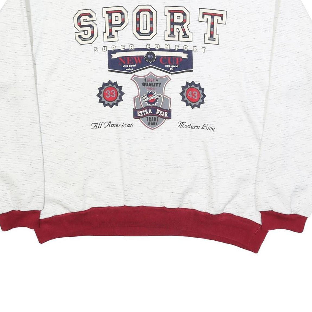 Mens White & Red Sport Graphic Crew Neck Sweatshirt M Casual Pullover
