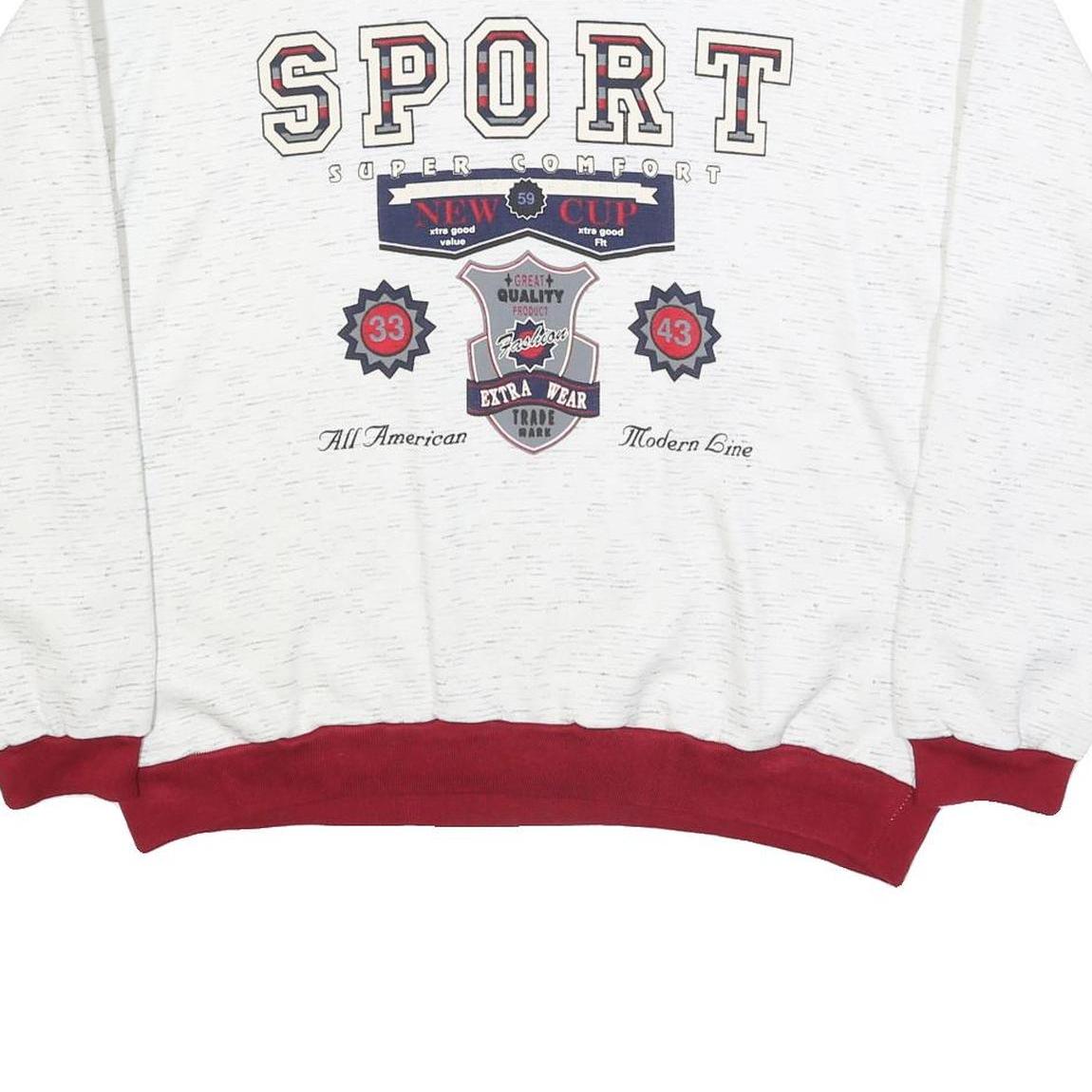 Mens White & Red Sport Graphic Crew Neck Sweatshirt M Casual Pullover