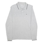 CHAMPION Mens Grey Long Sleeve Plain L Cotton Blend Polo Shirt Casual Layer