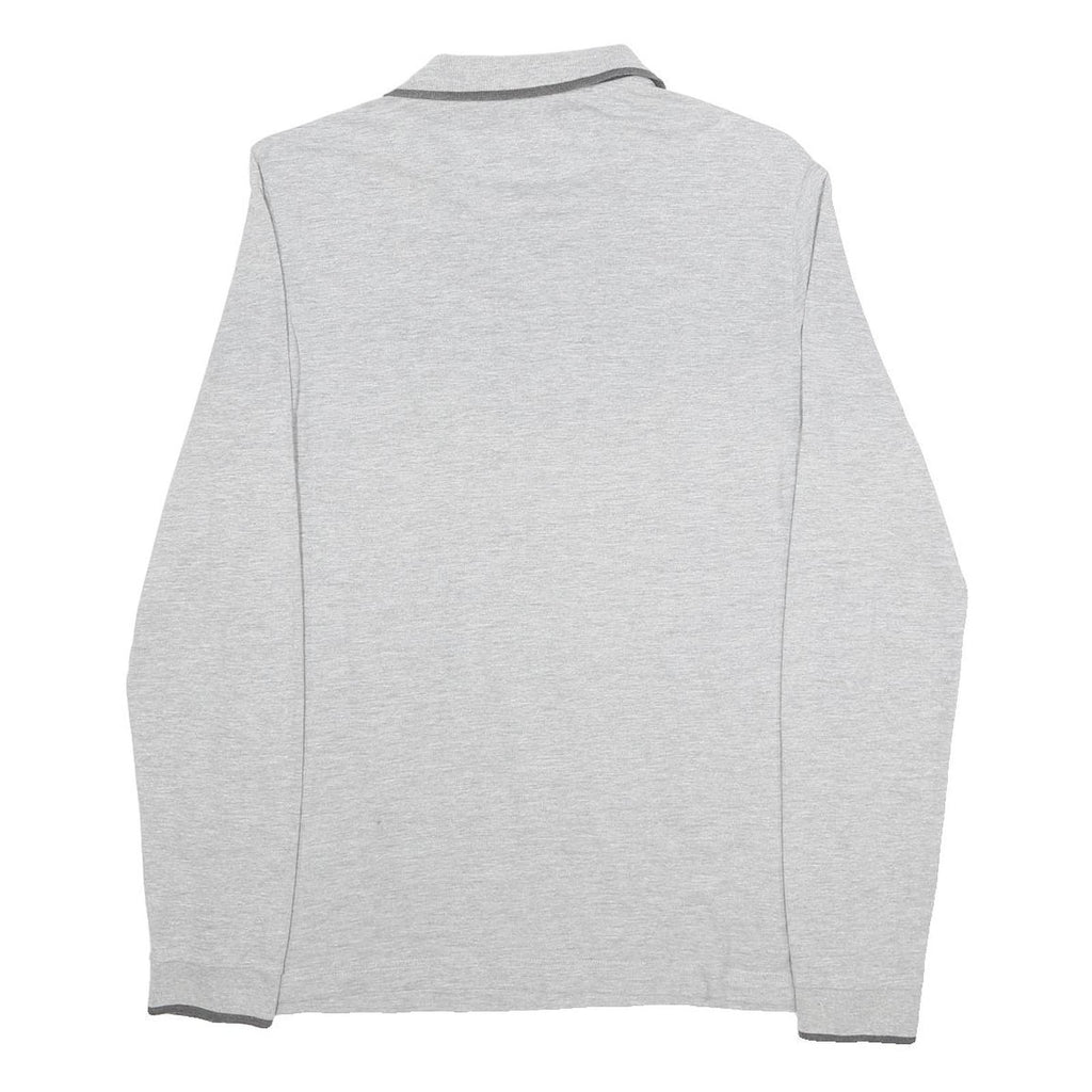 CHAMPION Mens Grey Long Sleeve Plain L Cotton Blend Polo Shirt Casual Layer