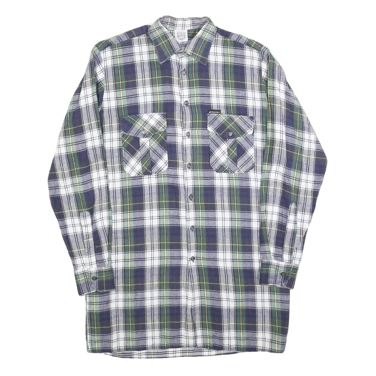 AS Mens Blue Green White Check Shirt M Long Sleeve Cotton Blend Casual