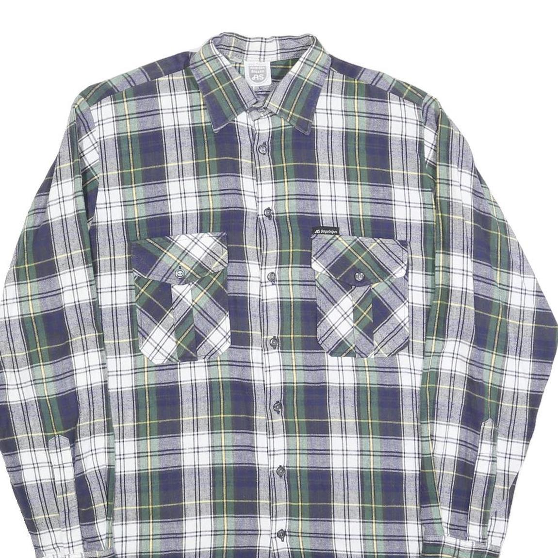 AS Mens Blue Green White Check Shirt M Long Sleeve Cotton Blend Casual