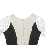 Womens Black & Beige & White Cropped Top Puff Sleeve Round Neck Plain L Cotton