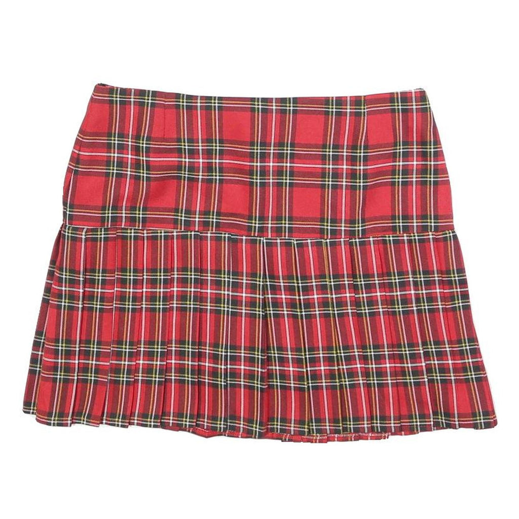 ORLOB Womens Red Tartan Pleated Mini Skirt Cotton Blend Size M Classic School