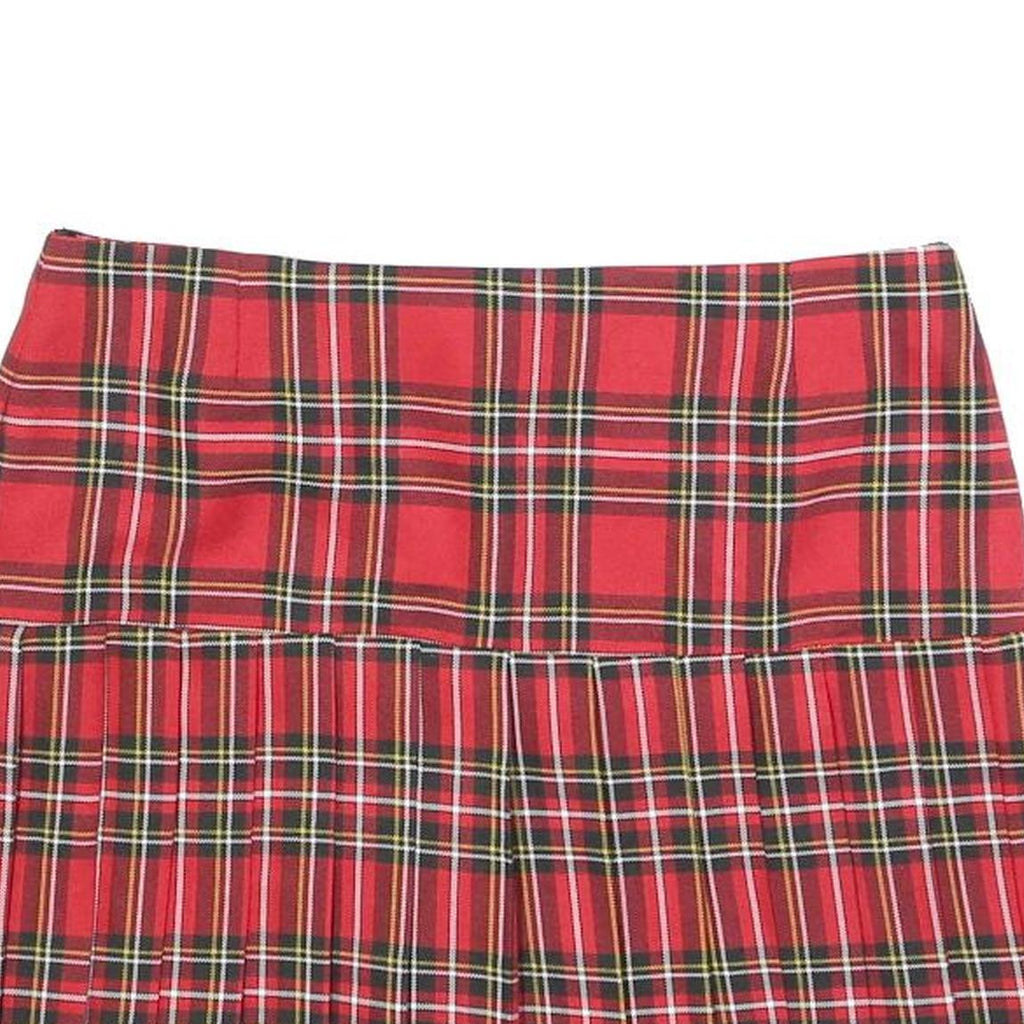ORLOB Womens Red Tartan Pleated Mini Skirt Cotton Blend Size M Classic School