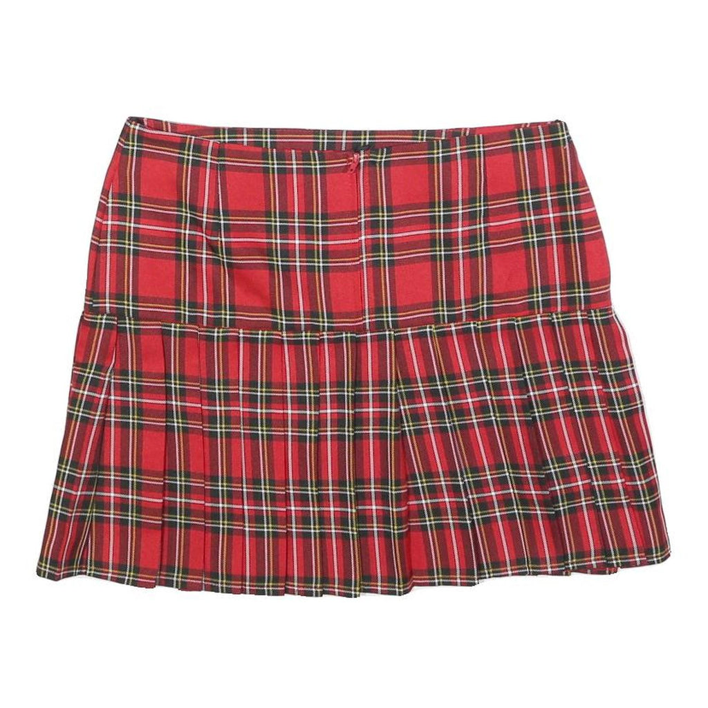 ORLOB Womens Red Tartan Pleated Mini Skirt Cotton Blend Size M Classic School
