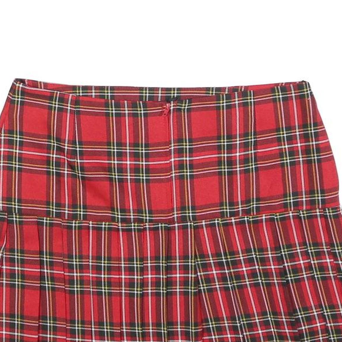ORLOB Womens Red Tartan Pleated Mini Skirt Cotton Blend Size M Classic School