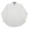 TOMMY HILFIGER Mens White & Grey Striped Cotton Shirt L Classic Fit Button-Down