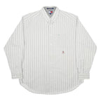 TOMMY HILFIGER Mens White & Grey Striped Cotton Shirt L Classic Fit Button-Down