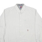 TOMMY HILFIGER Mens White & Grey Striped Cotton Shirt L Classic Fit Button-Down