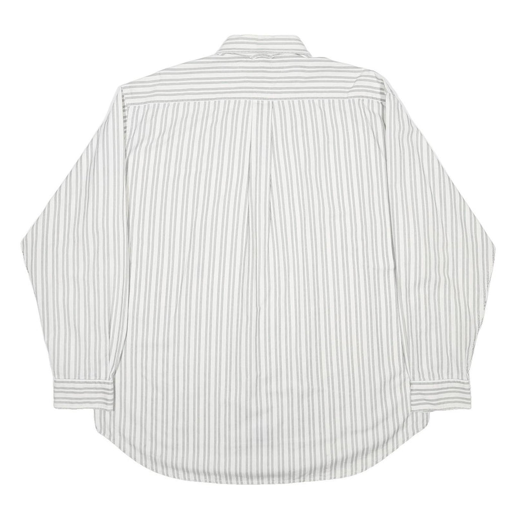 TOMMY HILFIGER Mens White & Grey Striped Cotton Shirt L Classic Fit Button-Down