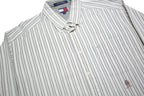 TOMMY HILFIGER Mens White & Grey Striped Cotton Shirt L Classic Fit Button-Down