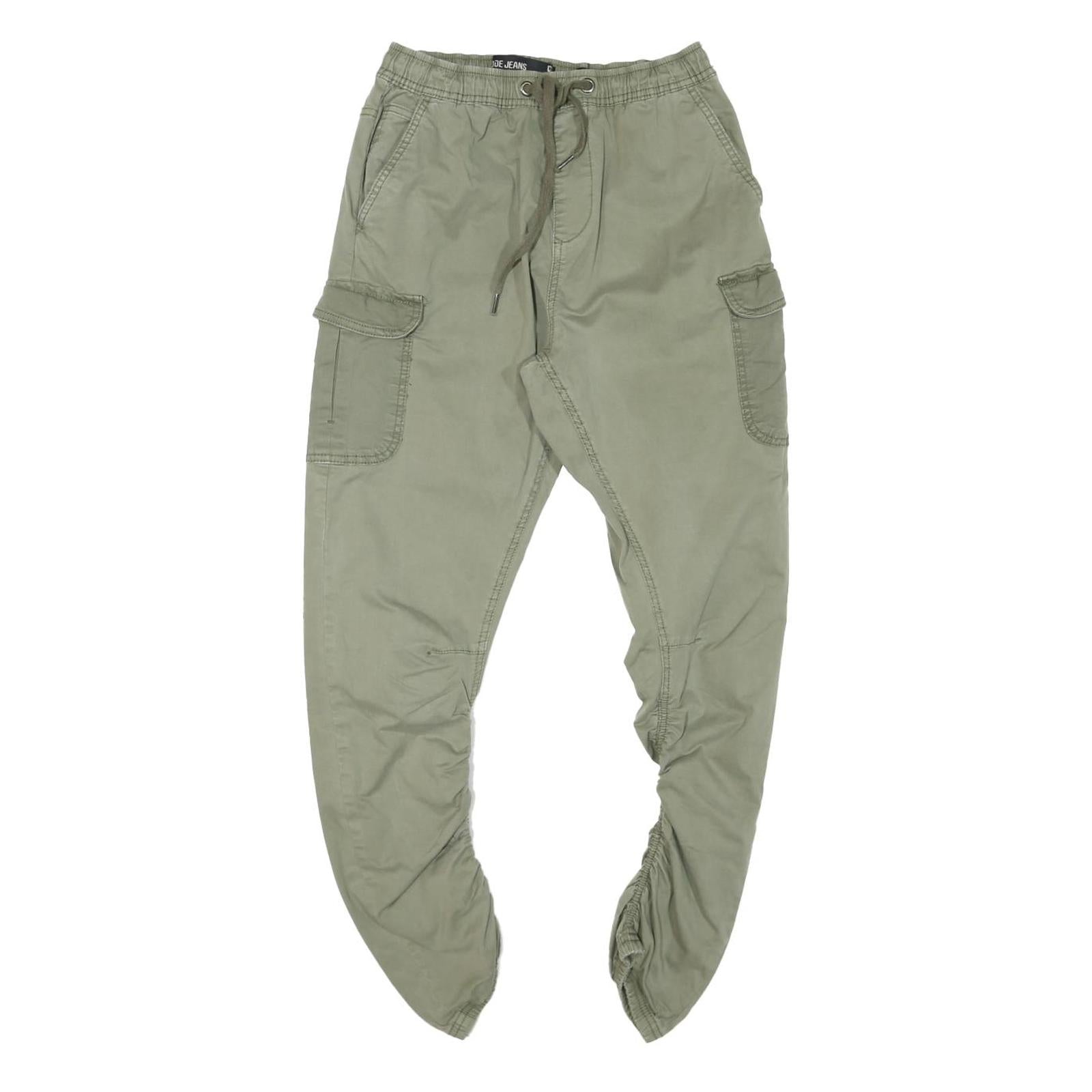 INDICODE Mens Cotton Blend Khaki Slim Cargo Trousers W24 L24 Drawstring Waist