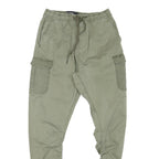 INDICODE Mens Cotton Blend Khaki Slim Cargo Trousers W24 L24 Drawstring Waist