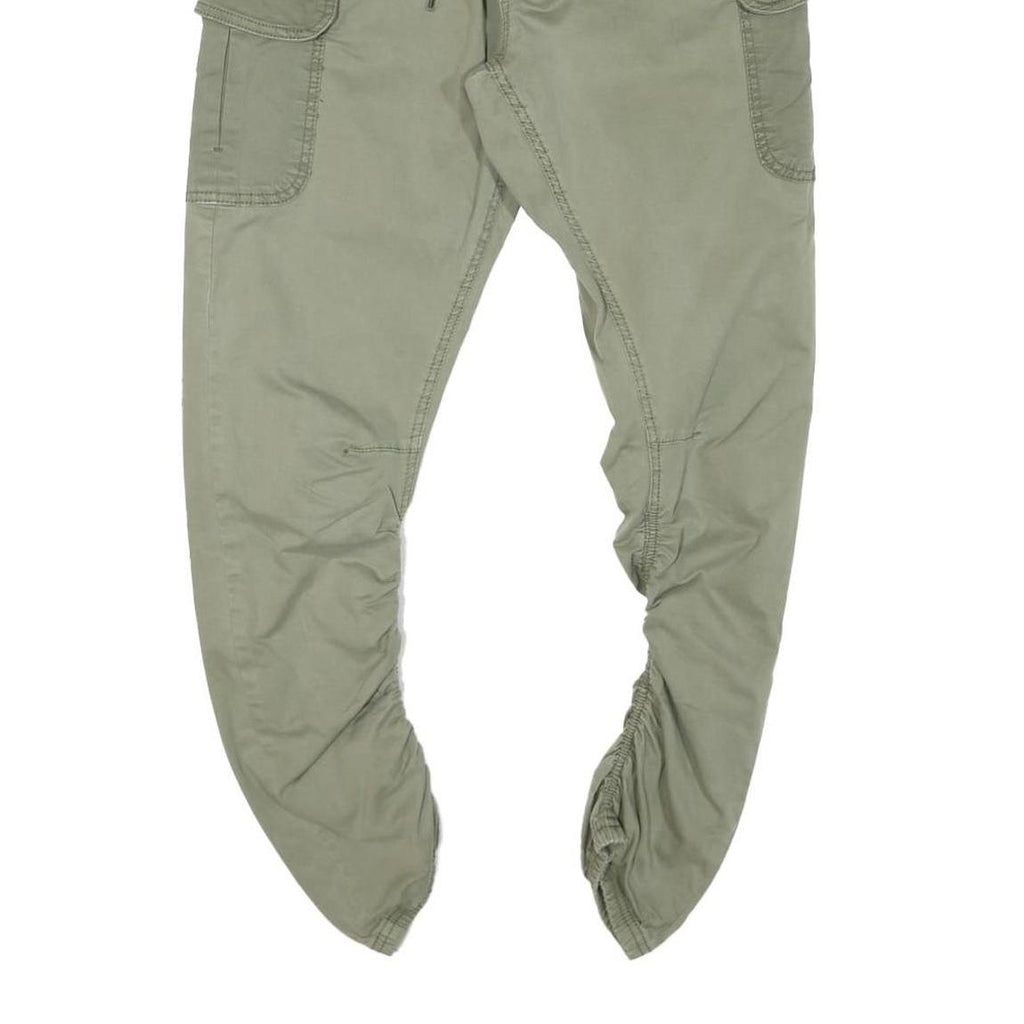 INDICODE Mens Cotton Blend Khaki Slim Cargo Trousers W24 L24 Drawstring Waist