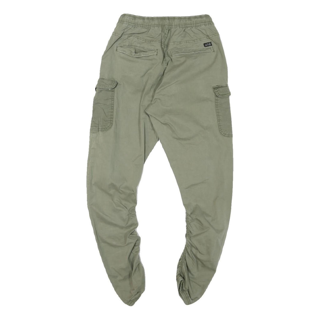 INDICODE Mens Cotton Blend Khaki Slim Cargo Trousers W24 L24 Drawstring Waist