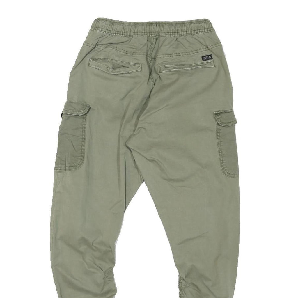 INDICODE Mens Cotton Blend Khaki Slim Cargo Trousers W24 L24 Drawstring Waist