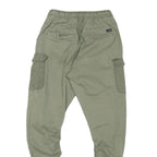 INDICODE Mens Cotton Blend Khaki Slim Cargo Trousers W24 L24 Drawstring Waist