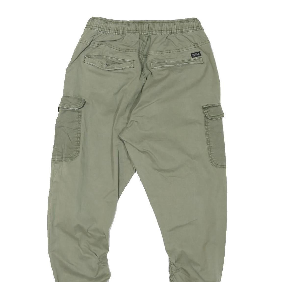 INDICODE Mens Cotton Blend Khaki Slim Cargo Trousers W24 L24 Drawstring Waist