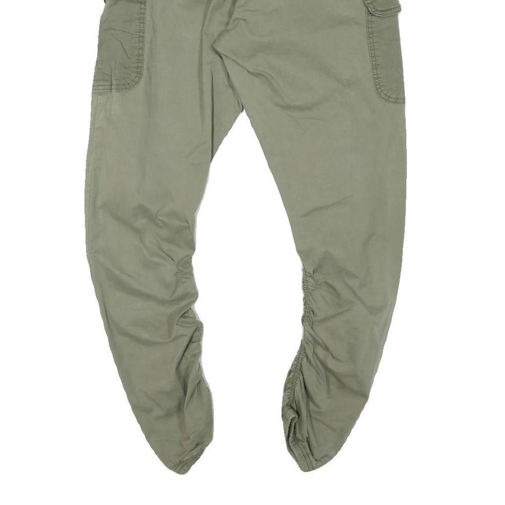 INDICODE Mens Cotton Blend Khaki Slim Cargo Trousers W24 L24 Drawstring Waist