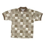 BLUE JEANS Mens Beige & Brown Check Short Sleeve Polo Shirt L Cotton Blend