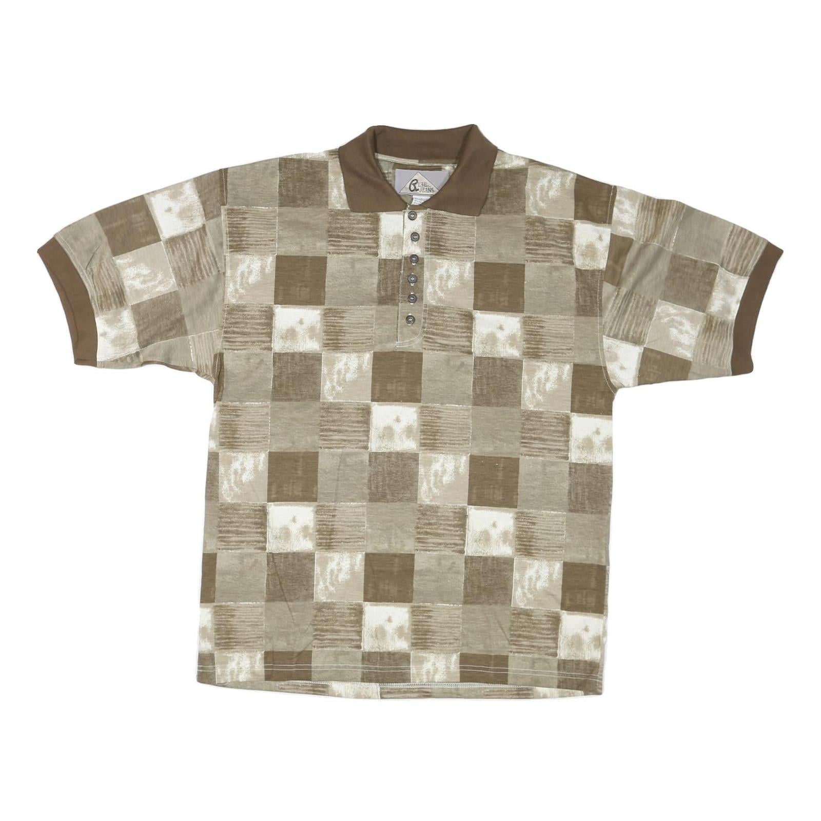BLUE JEANS Mens Beige & Brown Check Short Sleeve Polo Shirt L Cotton Blend