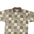 BLUE JEANS Mens Beige & Brown Check Short Sleeve Polo Shirt L Cotton Blend