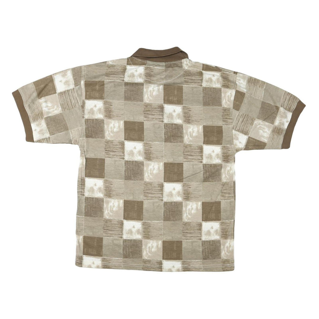 BLUE JEANS Mens Beige & Brown Check Short Sleeve Polo Shirt L Cotton Blend