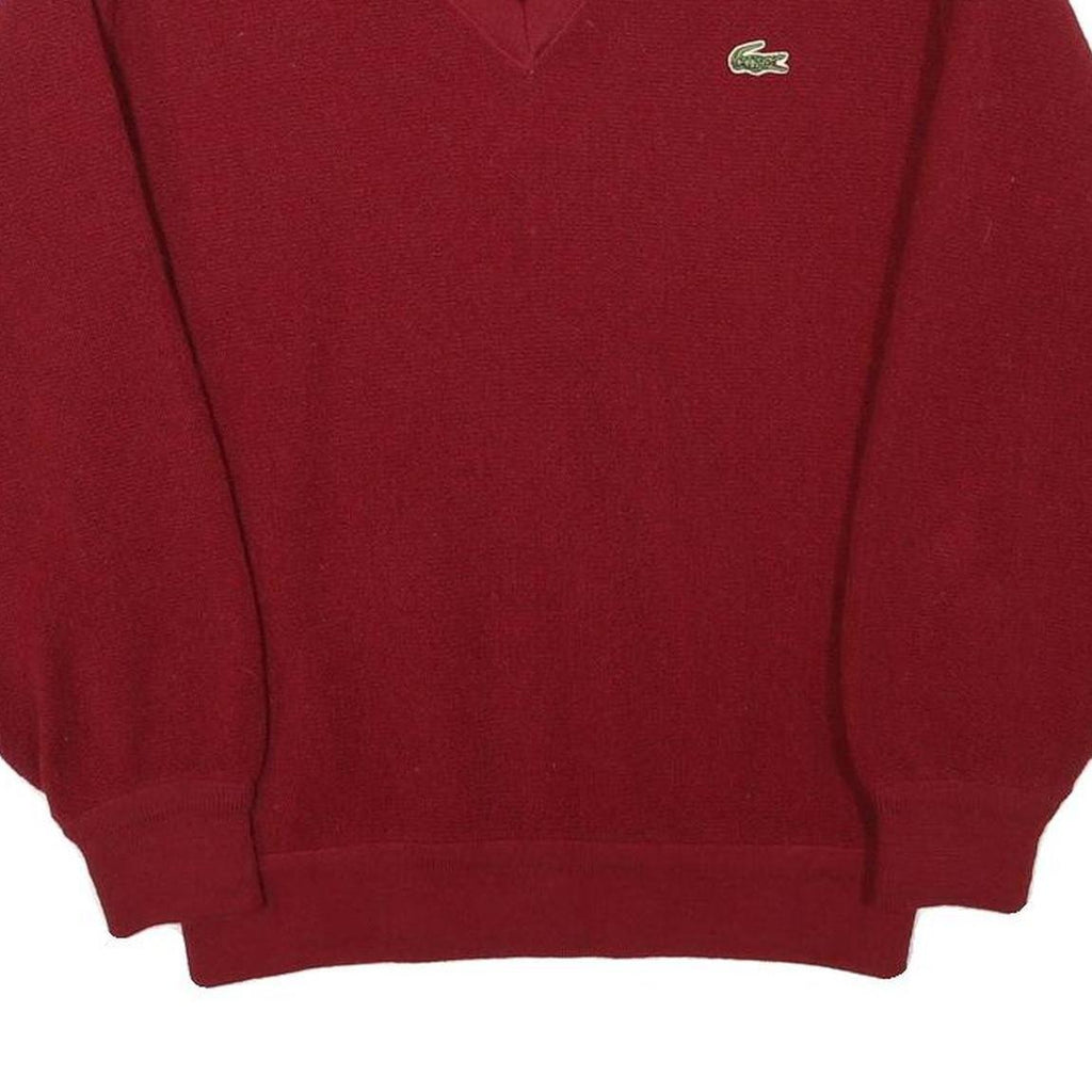 LACOSTE Mens Red Wool Plain V-Neck Basic Knit XXS Jumper Classic Style