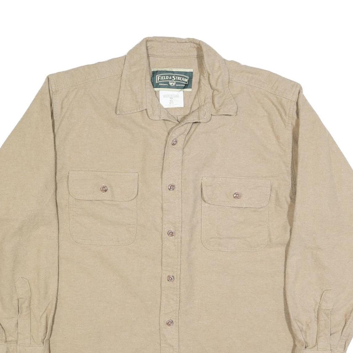 FIELD & STREAM Mens Beige Casual Shirt XL Cotton Blend Button Front Two Pockets