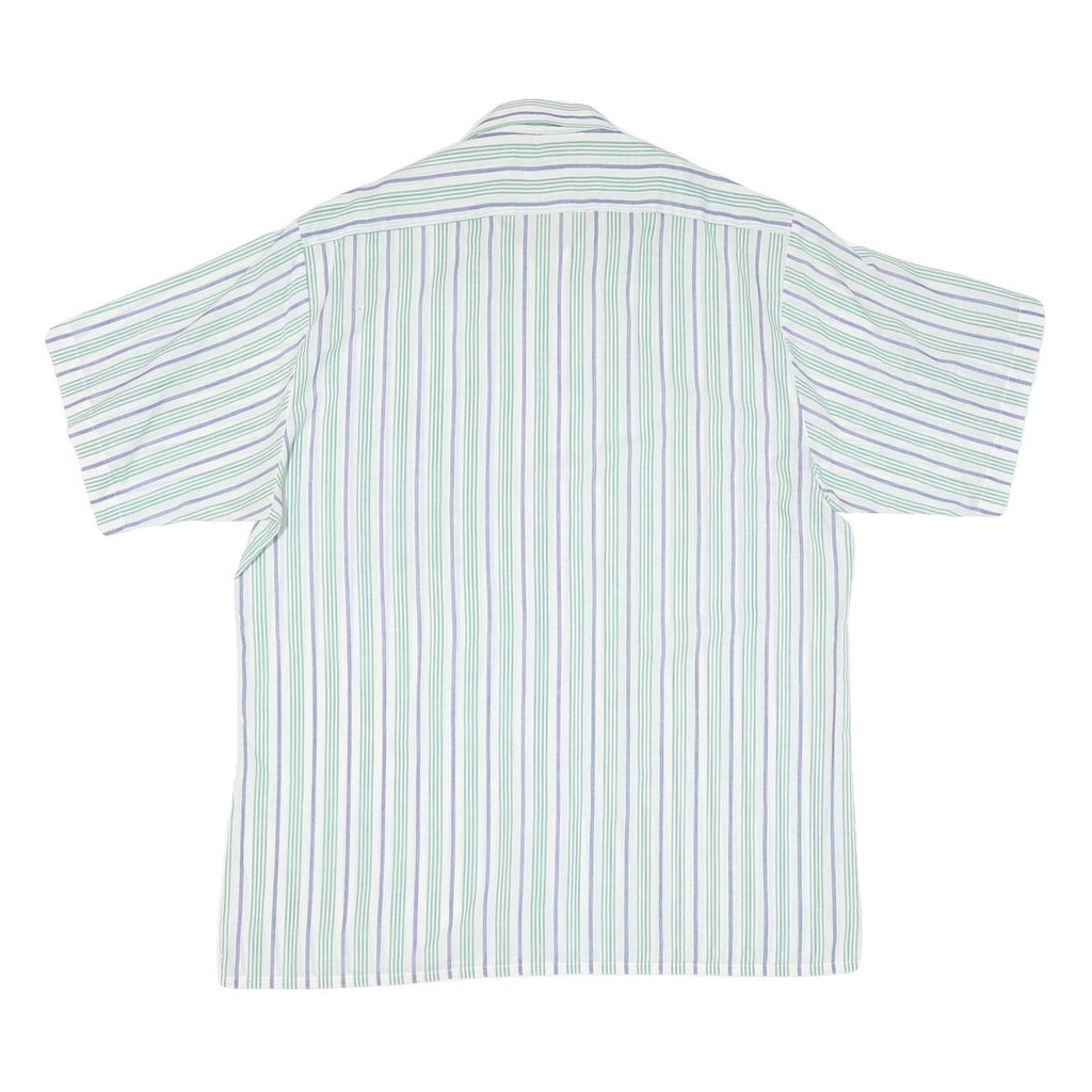 Mens Blue Green White Stripe Cotton Blend Shirt L Casual Summer Short Sleeve