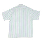 Mens Blue Green White Stripe Cotton Blend Shirt L Casual Summer Short Sleeve