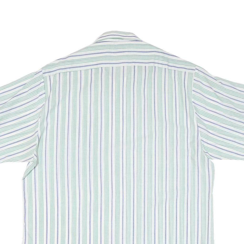 Mens Blue Green White Stripe Cotton Blend Shirt L Casual Summer Short Sleeve