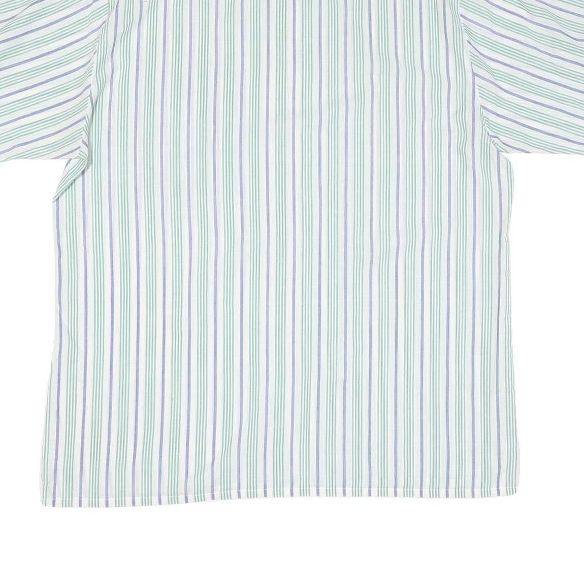 Mens Blue Green White Stripe Cotton Blend Shirt L Casual Summer Short Sleeve
