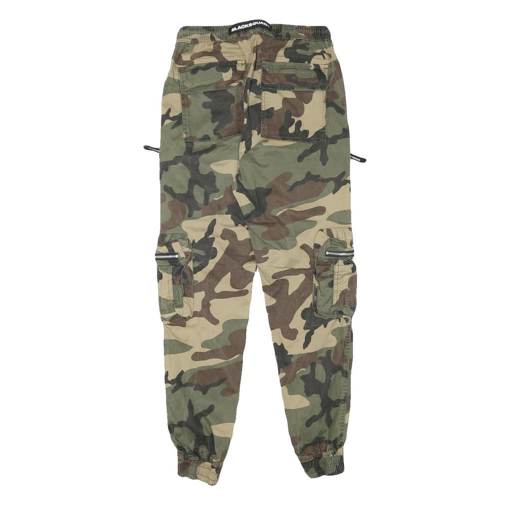 BLACKSQUAD Womens Cotton Blend Green & Brown Camo Relaxed Cargo Trousers W26 L29