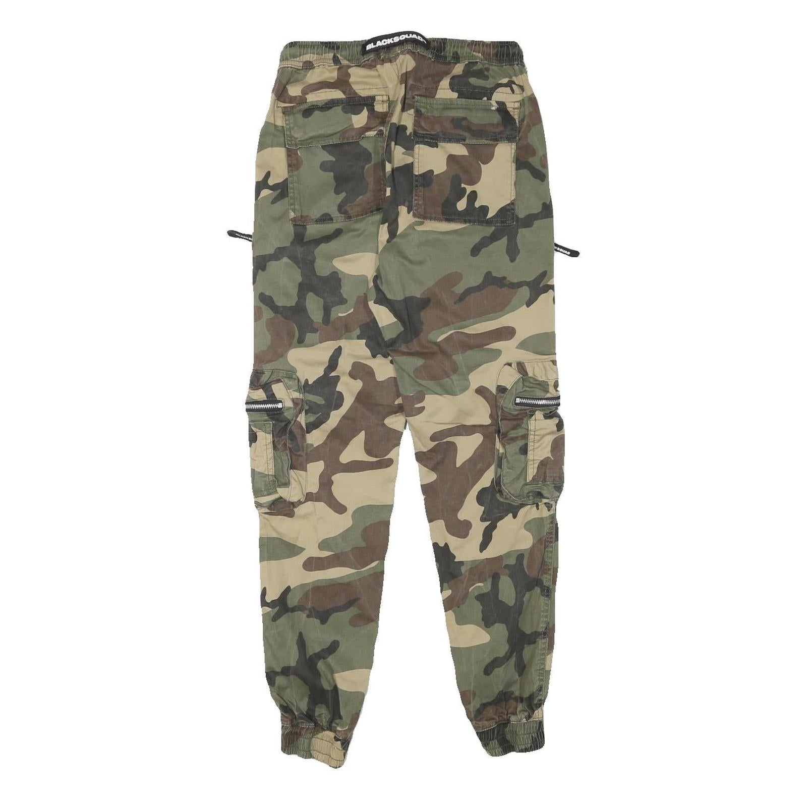 BLACKSQUAD Womens Cotton Blend Green & Brown Camo Relaxed Cargo Trousers W26 L29