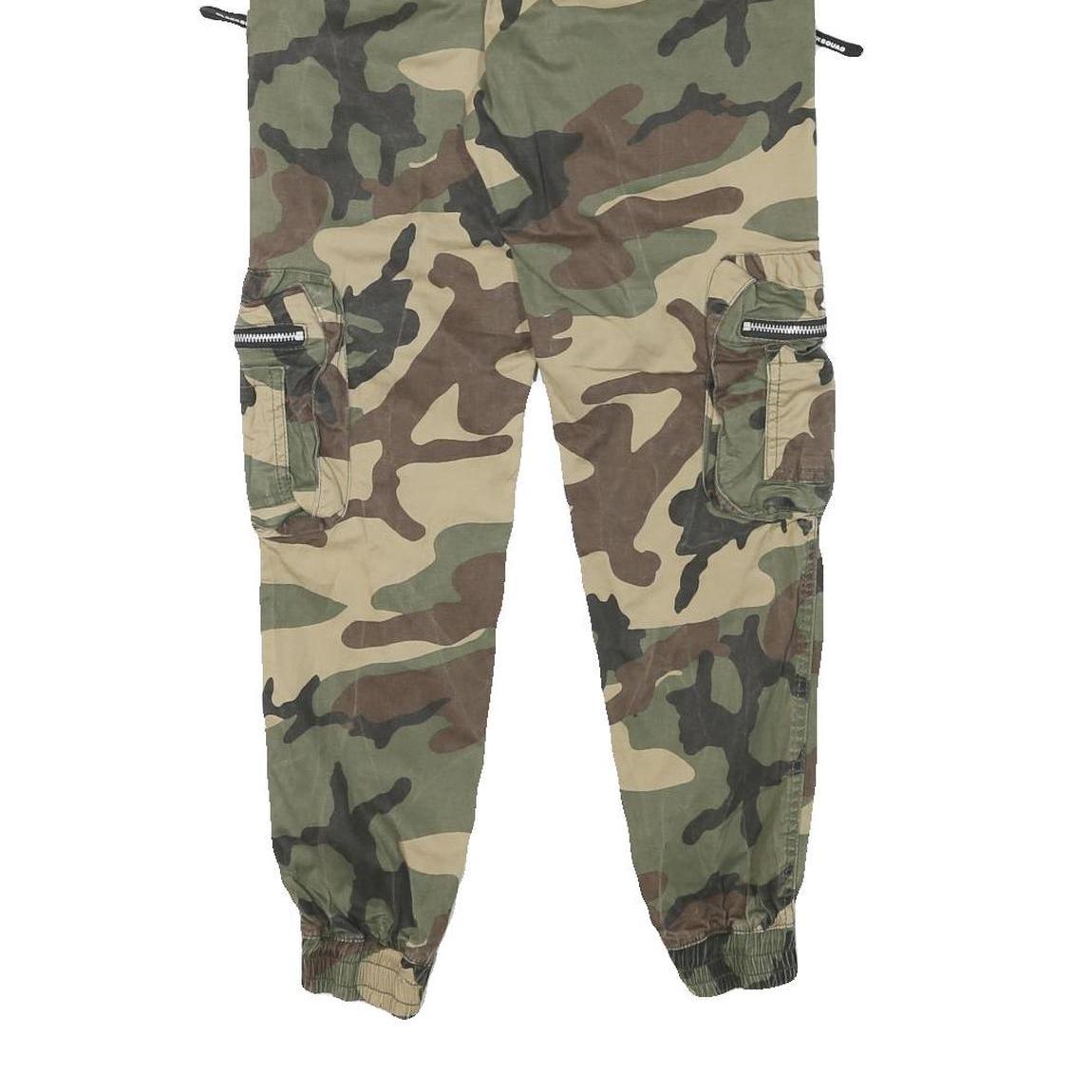 BLACKSQUAD Womens Cotton Blend Green & Brown Camo Relaxed Cargo Trousers W26 L29